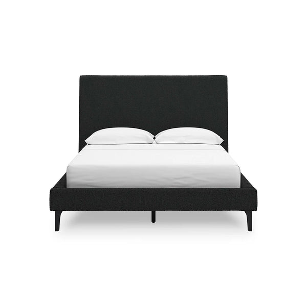 Cadmori full upholstered bed in black boucle fabric – modern boho design Ashley UAE